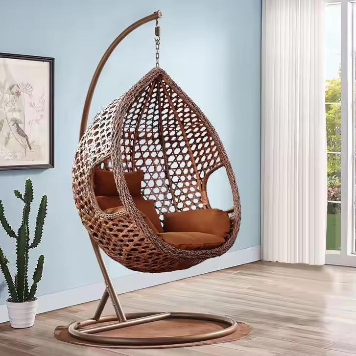 High Quality Modern garden furniture patio rattan swing chair hanging egg chair with metal bracket Sofa Rattan Hang Basket