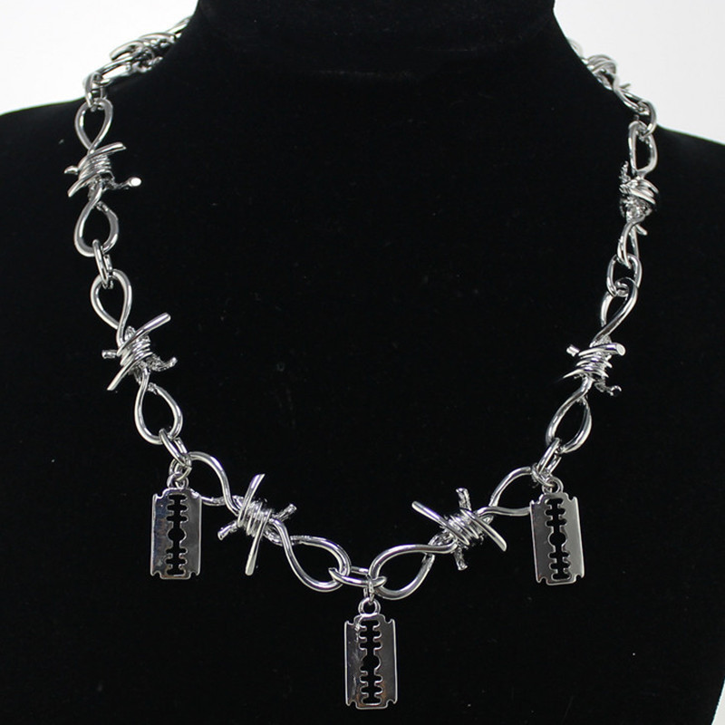 Barbed Wire Necklace Hip Hop Thorns Choker Bracelet Punk Hip Hop Rock Stainless Steel Set women Men Collar Jewelry Accessories