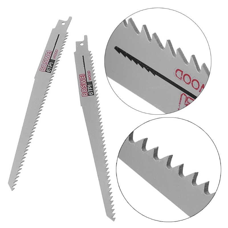 2pcs High Carbon Steel 6TPI 200mm Reciprocating Saw Blade For Cutting Metal Wood