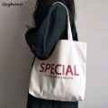 Shopping Bags Women Letter Printed Leisure Chic Canvas Bag Simple Fashion Ins Large Capacity Reusable Tote Preppy Daily Ulzzang