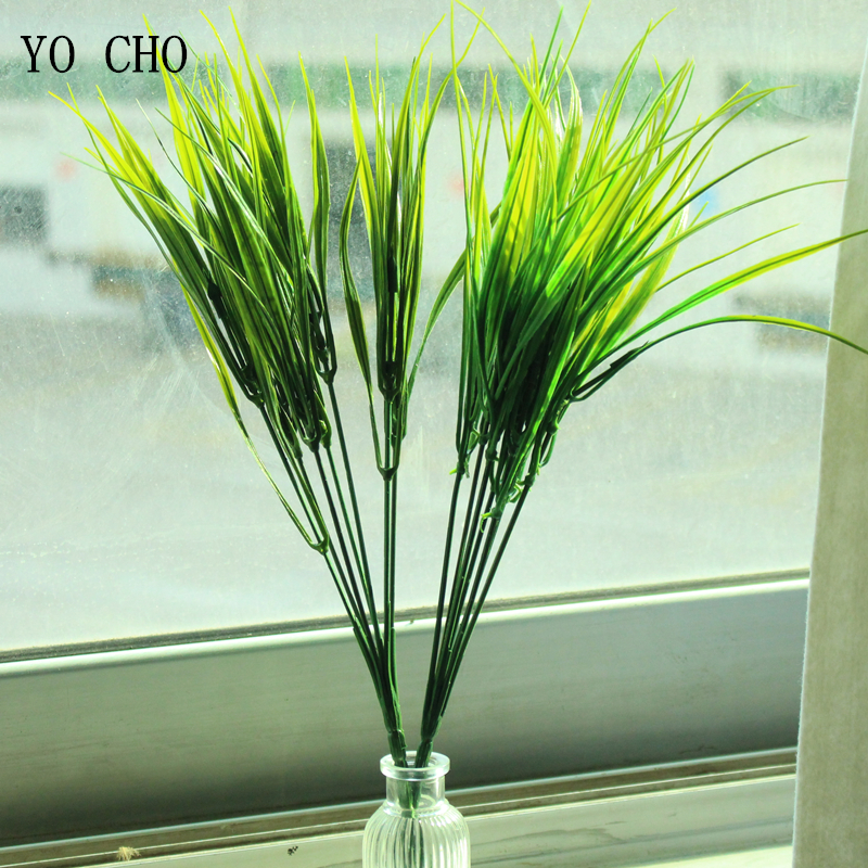 YO CHO Artificial Plants 7-fork Green Imitation Plastic Artificial Grass Leaves for Garden Outdoor Decoration Fake Clover Plants