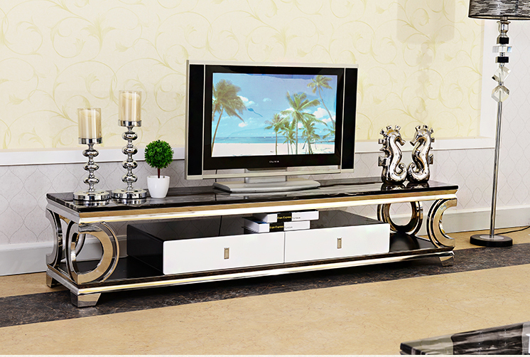 Natural marble Stainless steel TV Stand modern Living Room Home Furniture tv led monitor stand mueble tv cabinet mesa tv table