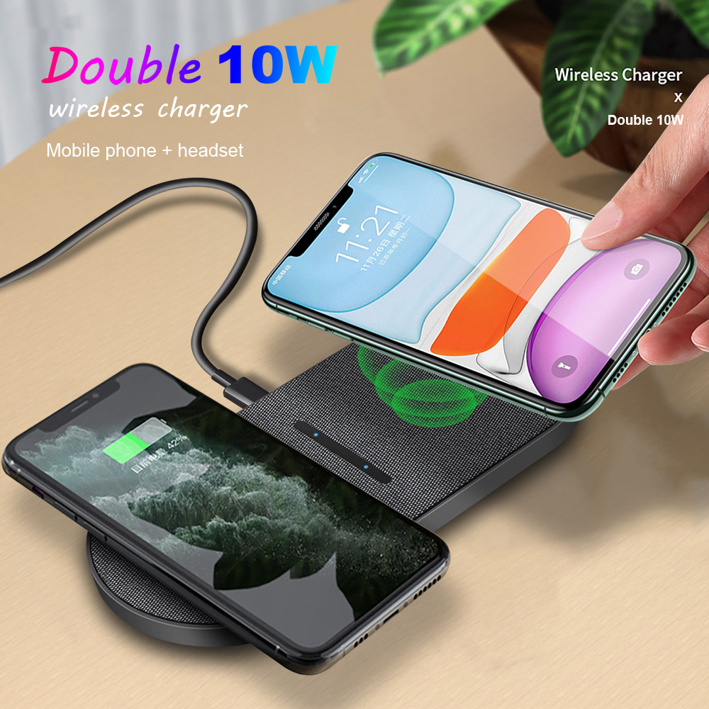 20W 2 in 1 Qi Wireless Charger for Samsung S20 S10 Buds Huawei Xiaomi Dual Fast Charging Pad For iPhone 11 XS XR X 8 Airpods Pro