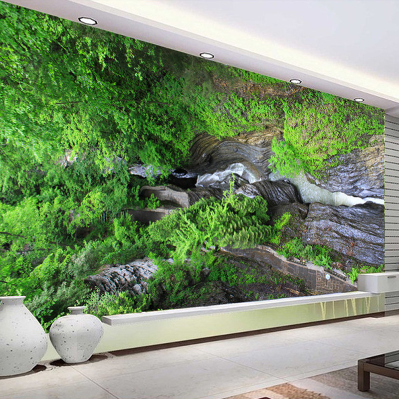 Custom 3D Room Nature Landscape Floor Wallpaper Canyon Running Water Mural Waterproof Self-adhesive Wear Non-slip Wall Papers