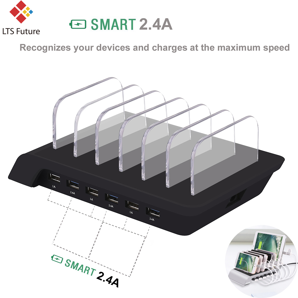 Multiple USB Charger Hub 6 Port Desktop Charging Station Power Adapter for Tablet/Smart Watch Wristband/Mobile Phone Accessories