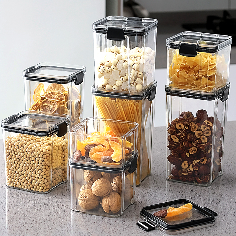 Airtight Food Storage Container Kitchen Dry Food Snacks Storage Organizer Almacenamiento Cocina Clear Plastic Jars Canisters
