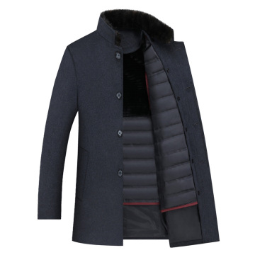 Wool Coat Men Thick Detachable Duck Down Liner Woolen Coat Mens Winter Warm Mens Trench Coat Long Overcoat Men England Style