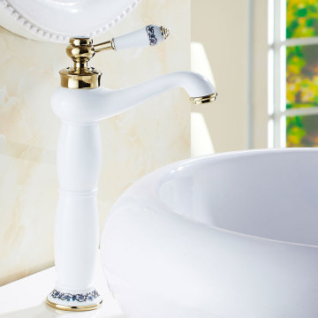 Basin Faucets White And Gold Finish Bathroom Faucets Single Hand Bathroom High Style Bathroom Sink Water Crane Tall Style