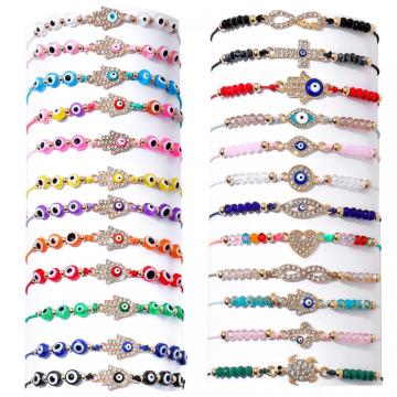 12 Pcs Evil Eye Bracelets Mexican Hamsa Set Protection Mal De Ojo Gold Evil Eye Anklets Jewelry Gift for Women Girls Boys