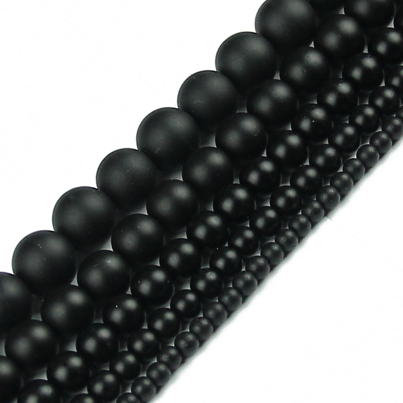 JHNBT Scrub Black Stone Beads Matte Natural Stone Round Loose Beads Ball 4/6/8/10/12MM Jewelry Bracelet Accessories Making DIY