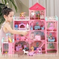 Princess Big Villa DIY Dollhouses Pink Castle Play Room With Figures Kit Assembled Doll House Toys for Girls Children Gifts