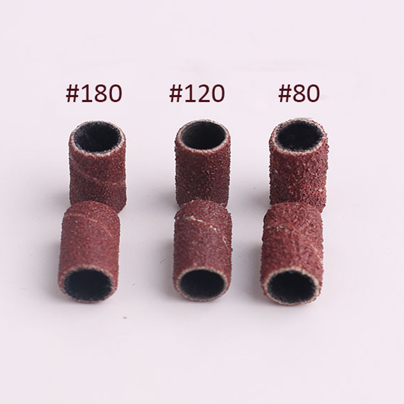 100pcs Nail Drill Bit Sanding Nail Bands Drill File Remover Art Tools Kit Accessories Sanders 80 120 180 Sandpaper Bag