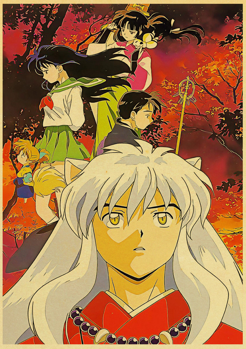 Japanese Anime Inuyasha Poster Retro Style Kraft Paper Wall Sticker Bar Cafe Decorative Painting Home /Kid room Decor
