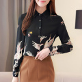 Chiffon Flower Female korean fashion clothing 2020 Autumn New Style Loose Plus-size Office Blouse Long Sleeve Crane Shirt 602H