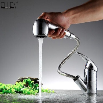 Deck Mounted Pull Out Kitchen Faucet Hot and Cold Water Mixer Crane Single Hole Pull Down Kitchen Sink Water Tap Copper MLK901