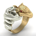 Bohemia Vintage Gold Tiger Silver Color Snake Fighting Ring Male Red Zircon Steampunk Biker Rings for Men Hip Hop Jewelry