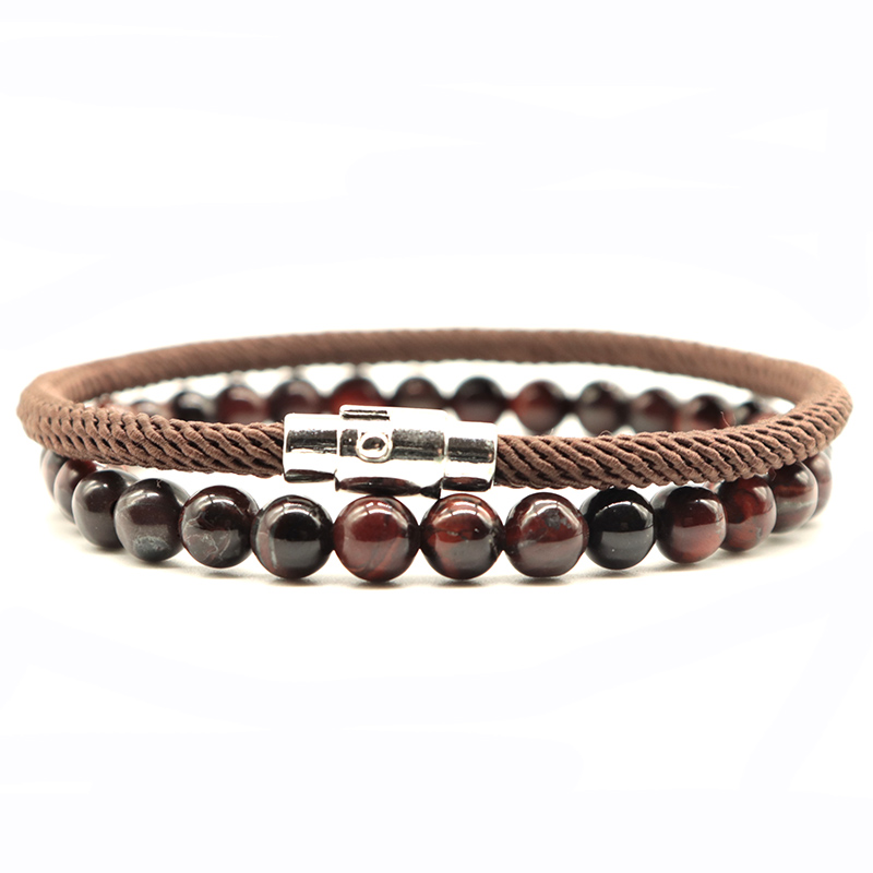 Unique 2pcs/set Bracelet Men Natural Lava Onyx Stone Bracelet Homme Umbrella Rope Magnet Braslet Accessories Matching Braclet