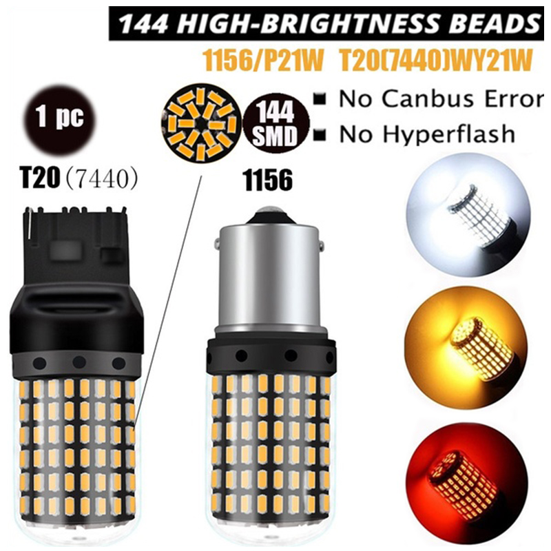 2pcs/set T20 7440 W21W LED Bulbs 3014 144 smd led lamp for Turn Signal No Flash Light car accessories