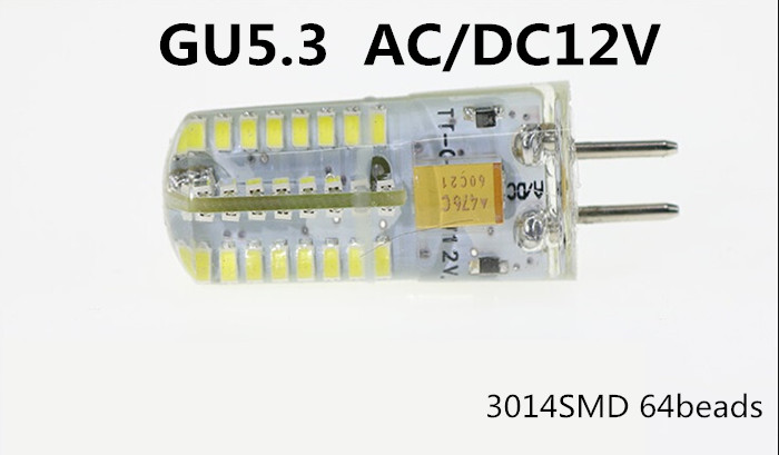 Energy saving Efficient LED GU5.3 12V Silica gel led g5.3 AC12V LED GU5.3 AC12V LED G5.3 DC12V 3014 64beads Replace halogen bulb