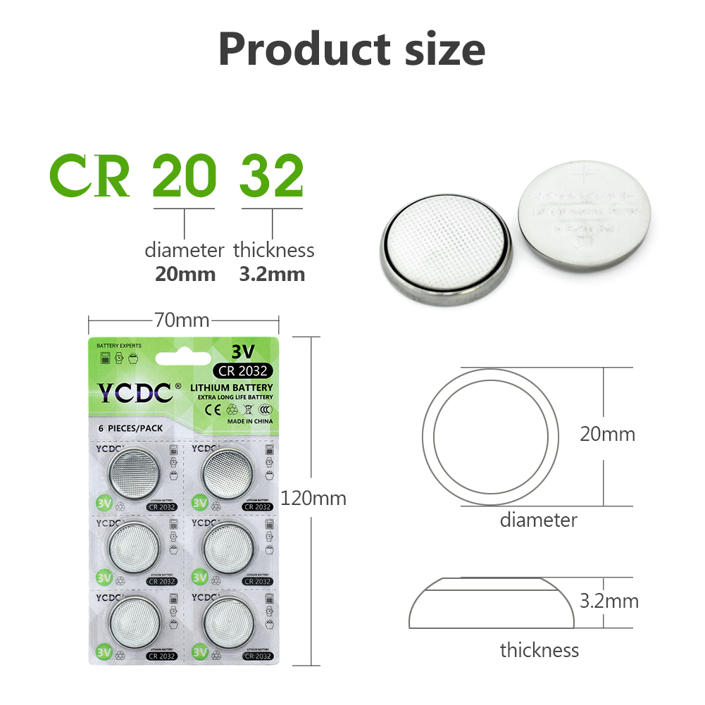 6pcs/cards CR2032 Battery BR2032 DL2032 EA2032C ECR2032 L2032 CR 2032 Lithium Li-ion 3V Button Cell Coin Li-Po Lithium Battery