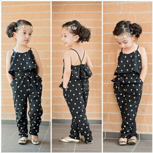 New Girls Strap Heart Overalls Kids Romper Girl Jumpsuits Bib Pants Suspender Trousers Baby Girls Clothes