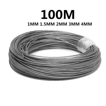 100M 50M304 Stainless Steel 1mm 1.5mm 2mm Diameter Steel Wire bare Rope lifting Cable line Clothesline Rustproof 7X7