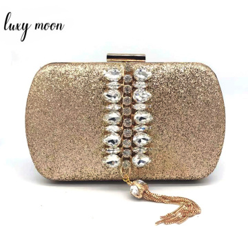 Luxy Moon Women Crystal Clutch Purse Gold Sequin Evening Bag Luxury Handbag Party Wedding Purse Fashion Tassel Wallet ZD1476