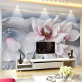 Custom 3D Wall Murals Wallpaper Lotus Relief Living Room Sofa TV Background Wall Decor Painting Wallpaper Flower Papel De Parede