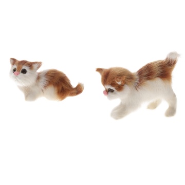2 Pieces Lovely Realistic Cat Real Fur Furry Animal Home Decor Kids Gifts
