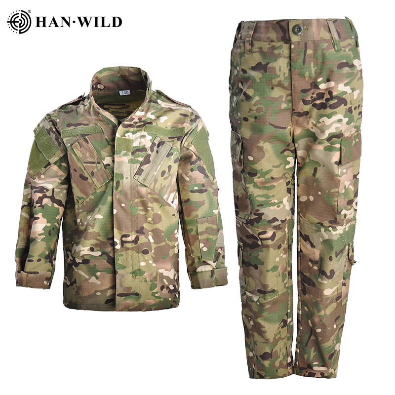 HAN WILD Combat Uniform For 5Y-15Y Children Military Uniform Kids BDU Military Army Tactical Gear Hunting Multicam Shirts&Pants
