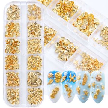 12 Grids/Box Mixed Glitter Metal Nail Art Decoration Starfish Shell Sun Filler