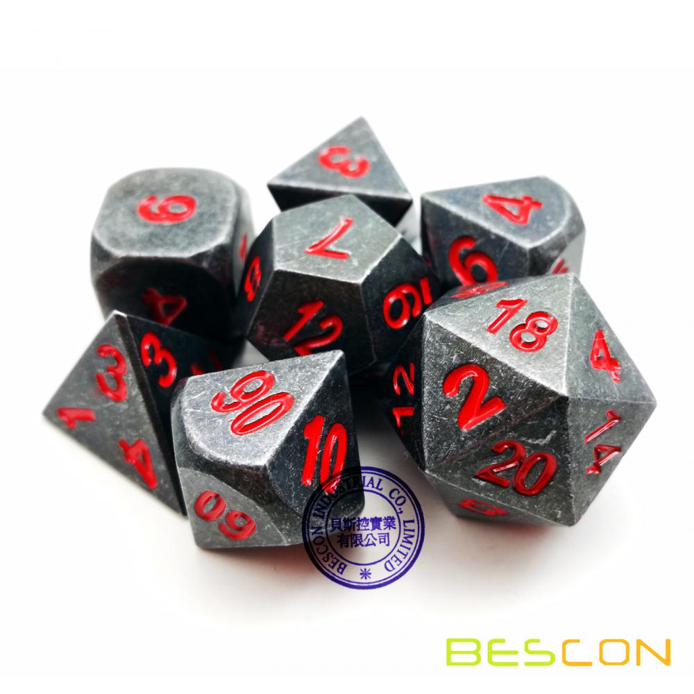 Metallic 7pcs DUNGEONS AND DRAGONS Dice Set, Metal RPG Game Dice With Red Numbers, Metallic 7pcs Polyhedral Dice Set