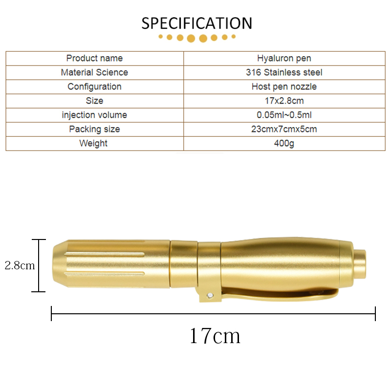 Gold Hyaluron Pen Aseptic Ampoule free-Needle For Anti Wrinkle Lifting Lip High density atomizer Hyaluronic Pen Mesotherapy gun