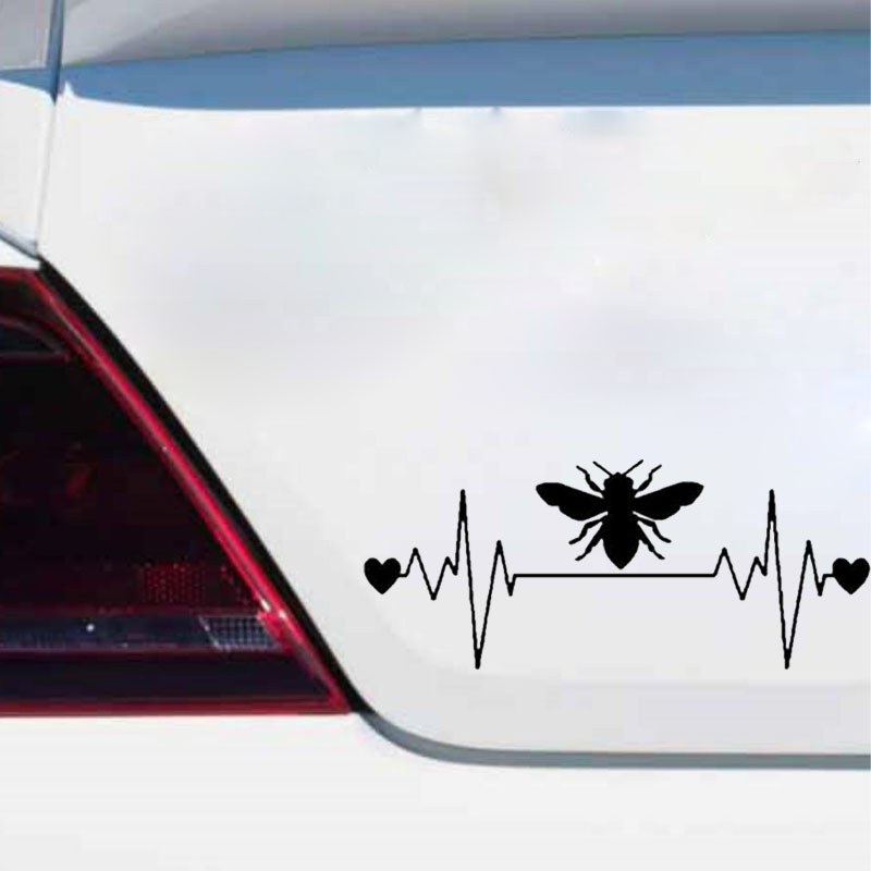 YJZT 13CM*5.4CM Bee Lifeline Heartbeat Vinyl Car Sticker Decal Honey Bee Window Decal Sticker Black/Silver C19-0004