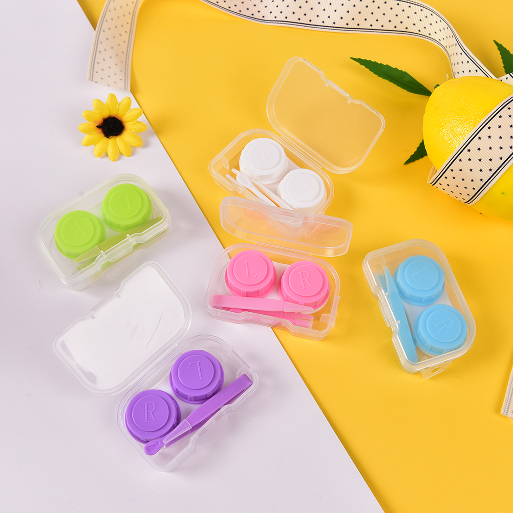 1Set Plastic Contact Lens Box Holder Portable Small Cute Candy Color Eyewear Bag Container Contact Lenses Soak Box Randomly