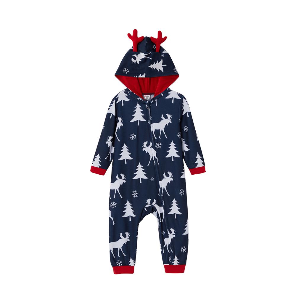 PatPat Mosaic Family Matching Moose Print Christmas Hooded Onesies Pajamas (Flame Resistant)