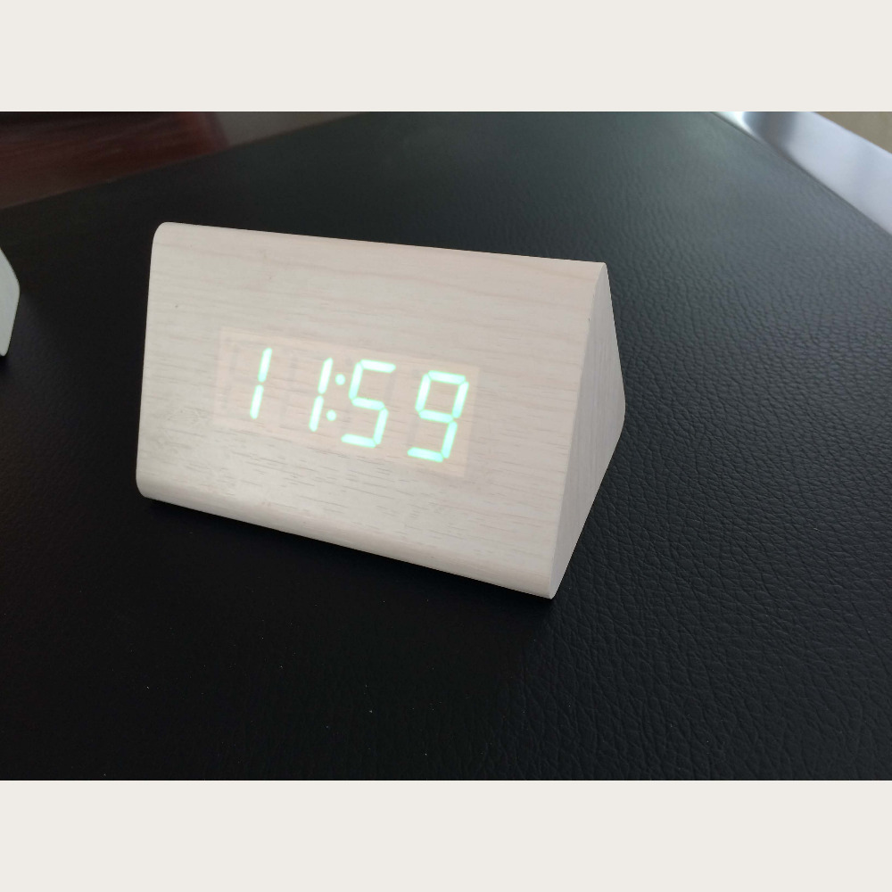 Green Wooden LED Alarm Clocks Desk Digital Clock With Temperature Time Function 4 Colors Smart Table Clock Time Accuracy