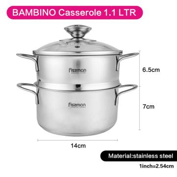 FISSMAN BAMBINO Series Casserole with Glass Lid Steamer Insert Induction Cookware