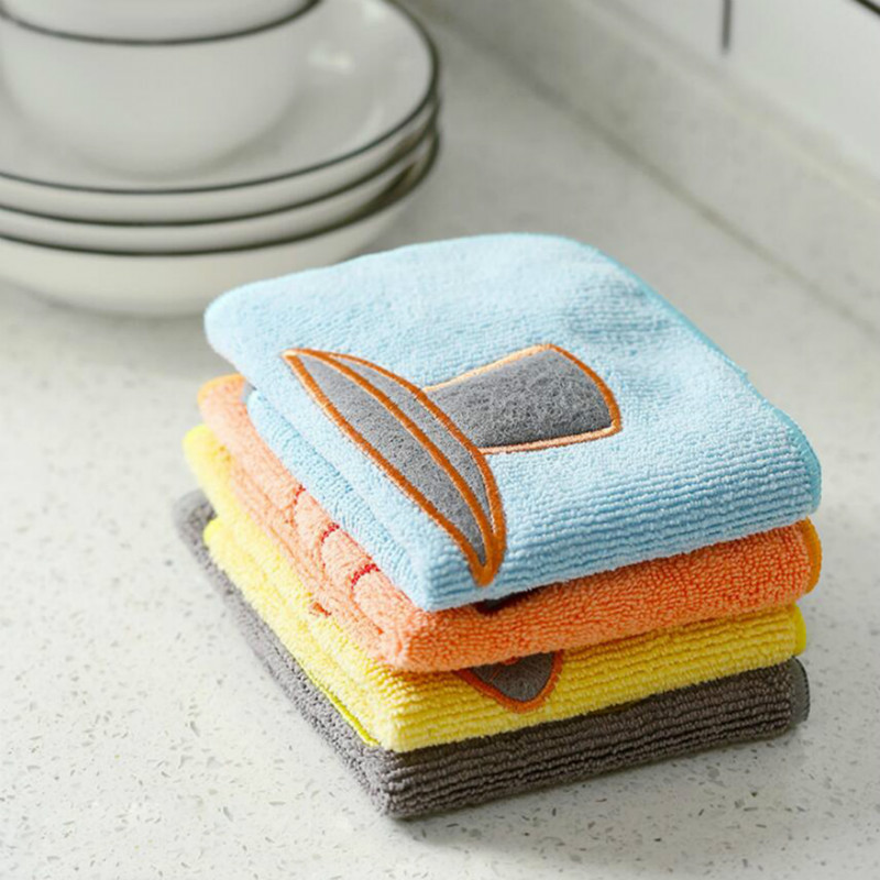 Super Absorbent Hanging Cleaning Towel Scouring Cloth Microfiber Cleaning Cloth Cartoon Thickening Hand Towel Dish Towel