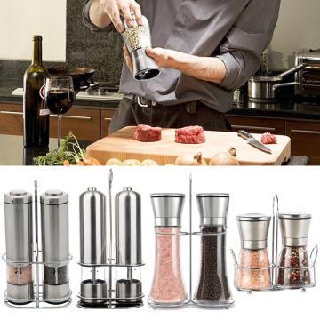 New Salt And Pepper Grinder Set With Stand Holder Stainless Steel Electric/Manual Spice Pepper Mill for Cooking Kitchen Tool