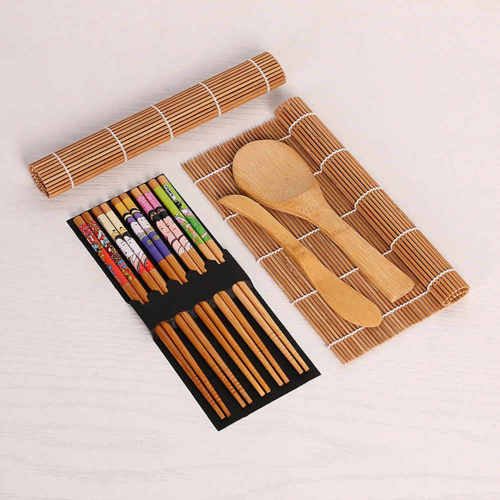 1Set Rolling Mats Sushi Tool Set Rice Mold Bamboo Sushi Making Tool Kit Roll Cooking Tools Japanese Handmade Kitchen Accessories