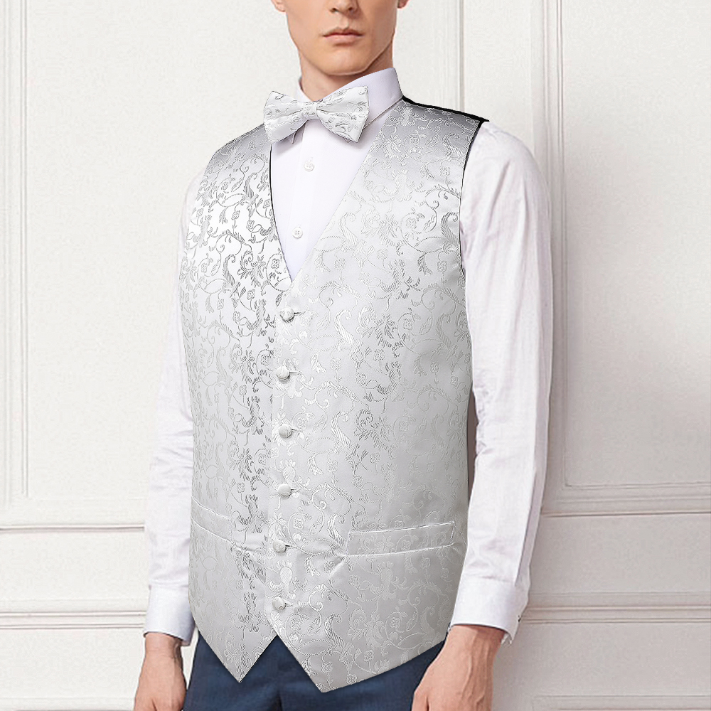 Mens Vest Dress Waistcoat Vest For Men Formal Blazer Gilet Homme Formal Wedding Men Suit Vest Bowtie Pocket Square Set DiBanGu