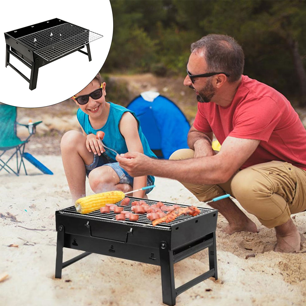 Folding BBQ Grill Portable Compact Charcoal Barbecue BBQ Grill Cooker Bars Smoker Outdoor Camping 35x27x6cm