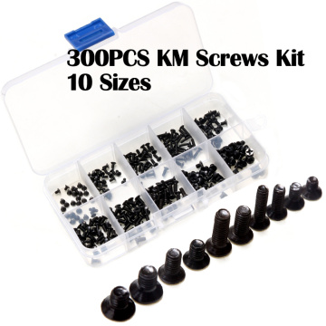 300Pcs Flat Head KM Laptop Screws Set 10Sizes Assemble Repair Black Computer Phillips Screw Tools Parts For Electronic Products