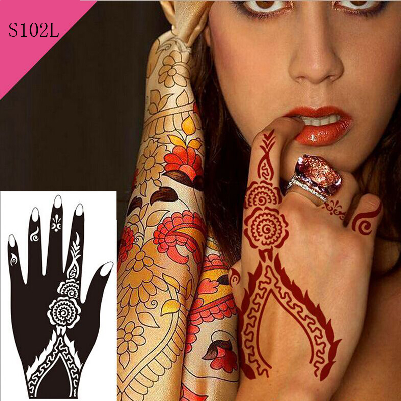 1pc New hot Glitter Flower Mehndi Henna Temporary Tattoo Stencil Sexy Women Hands Body Art Kit Waterproof Tasty Tattoo Template
