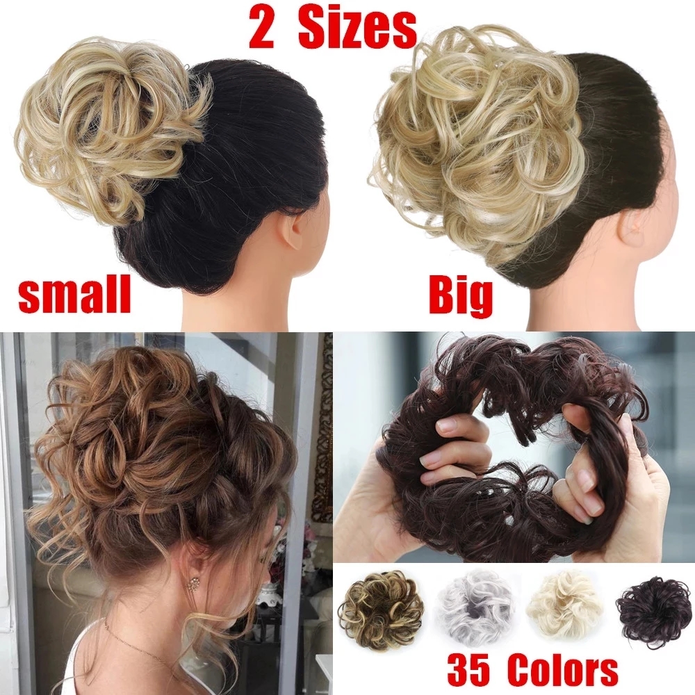 SARLA 20Pcs Curly Chignon Resist High Temperature Elastic Scrunchie Synthetic Hair Ribbon Ponytail Hair Bundles Updo Hairpieces