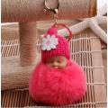 Baby Doll Toy DropshipCute Sleeping Baby Doll Key Chains For Women Bag Toy Key Ring Fluffy Pom pom Faux Fur Plush Keychains