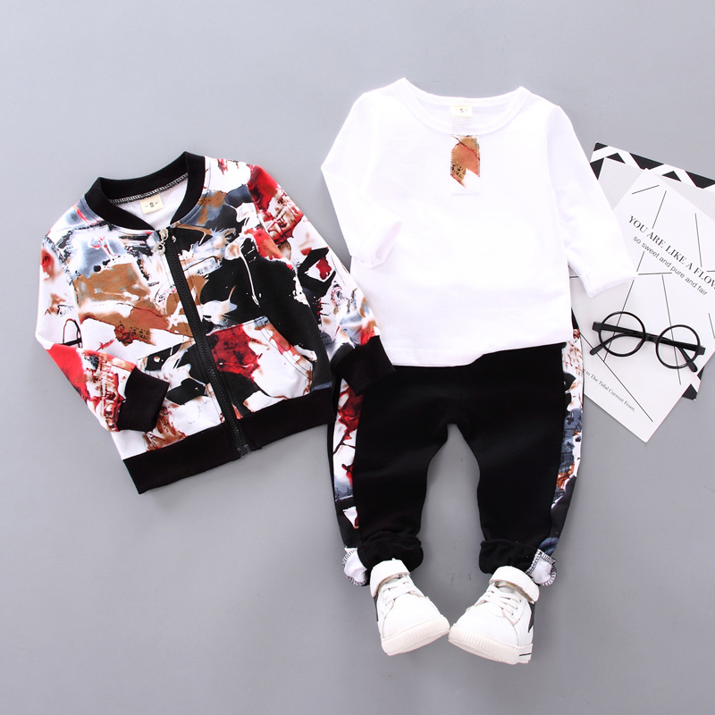 Baby Boys Spring Fall Print Set 0-1 2 3-4 year-old Boy Handsome Autumn Winter Clothes Three-piece Children's Clothes Fashion