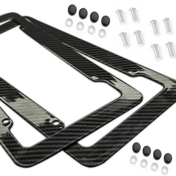 New2pcs License Plate Frame Carbon Fiber Plastic License Plate Frame Bracket With Standard Screw Kits Universal Fit for Cars Top