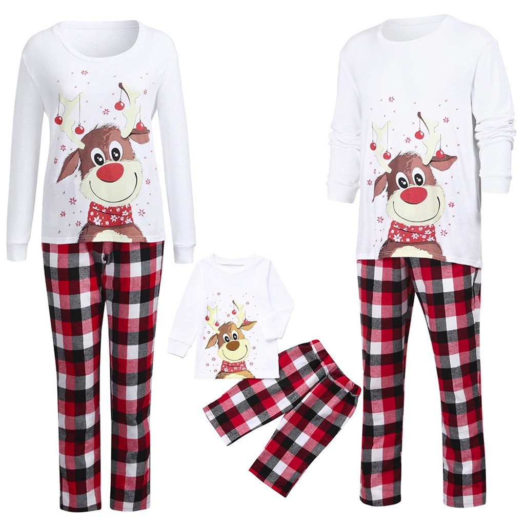 High quality Christmas Family Pajama Sets Long Sleeve Tops+plaid Print Pants Xmas Family Clothes Pajamas Family Matching Outfit